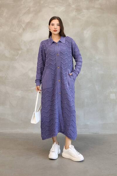 AYASOFYA OTANTIK Women's Purple Shirt Collar Button Closure Pocketed Vintage ...