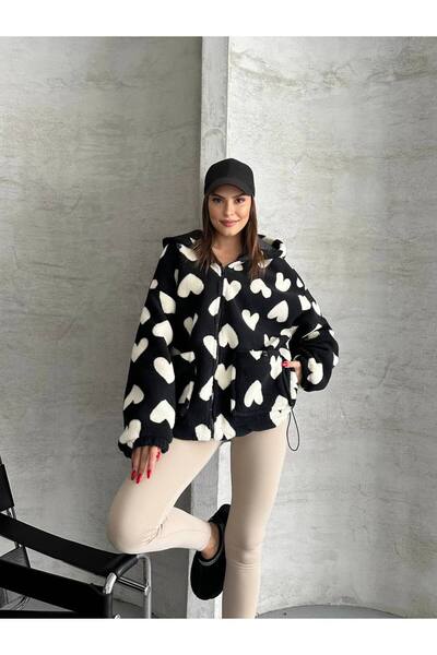 asur boutique Asur Butik Kadın Kapşonlu Kuzu Model Standart Beden (36-42) Mont