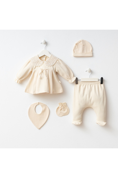 Mert Baby طقم خروج من المستشفى مكون من 5 قطع من القطن العضوي من ناتاليا، مصنوع من القطن بنسبة 100% للفتيات حديثي الولادة