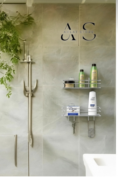 Ahlat Store Krom Duş Rafı Paslanmaz Yapışkanlı Kancalı 2li Şampuanlık Banyo Rafı Silver