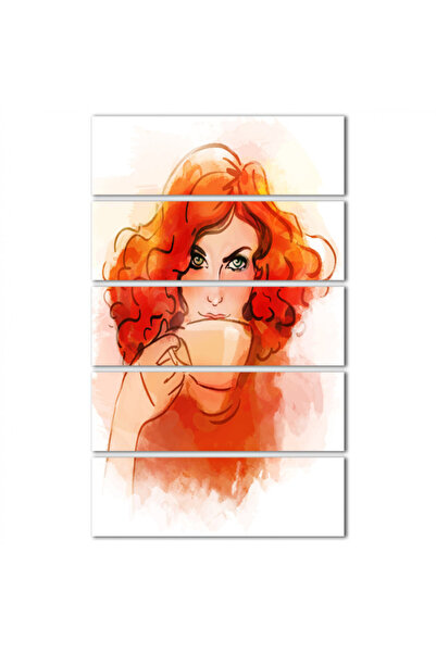 Generic Wall panel - Girl drinking coffee - 1530 - divided into five equal pieces