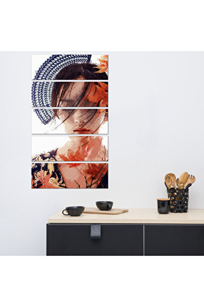 Generic Wall panel - Asian woman drawing 30038 - divided into five equal pieces