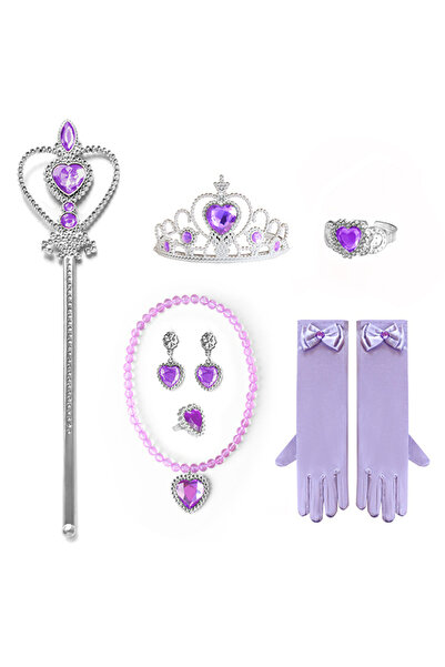 THK Set de 6 bijuterii, baghetă magică, mănuși, colier, cercei, inel, sirenă, zână, regină - violet