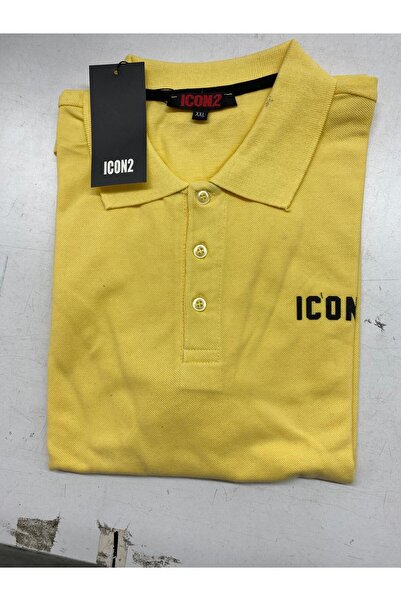 MARKATEM Men's Slim Fit Yellow Cotton Fabric Non-Curling Polo Neck T-Shirt with Icon2 Theme