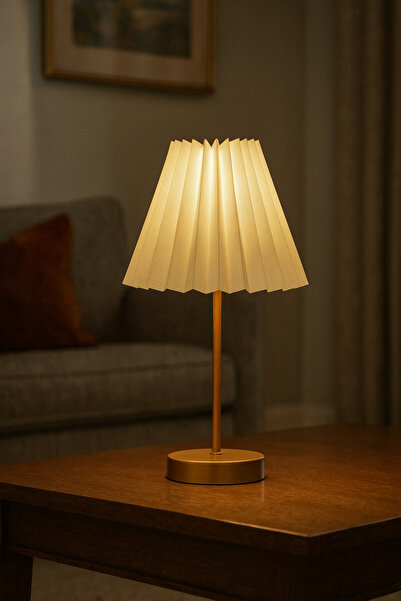 Natiorj Umbrella Şapkalı Eskitme Pilli Abajur Masa Lambası Pil Tak Çalıştır Salon Yatak Odası Kafe