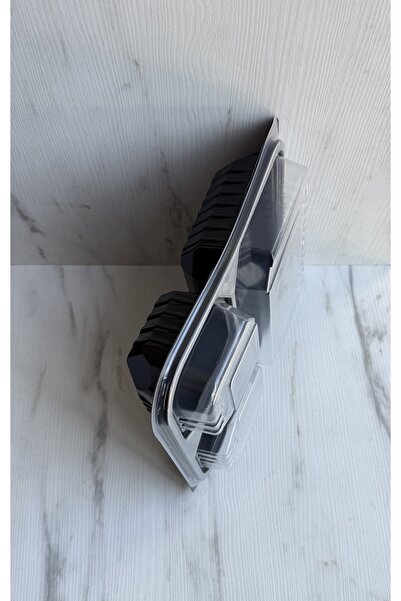 maycup Siyah Plastik Kapaklı Yemek Kabı Mikrodalga Kabı 3 Bölmeli 10 Adet