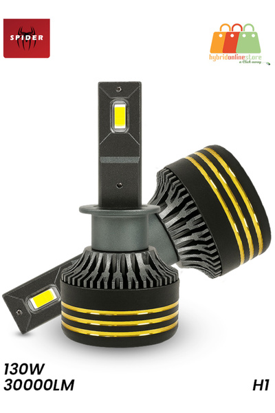 Spider مصابيح أمامية LED M8 PRO H1، 130 واط، 30000 لومن - 6500 كلفن، IP65، فا...