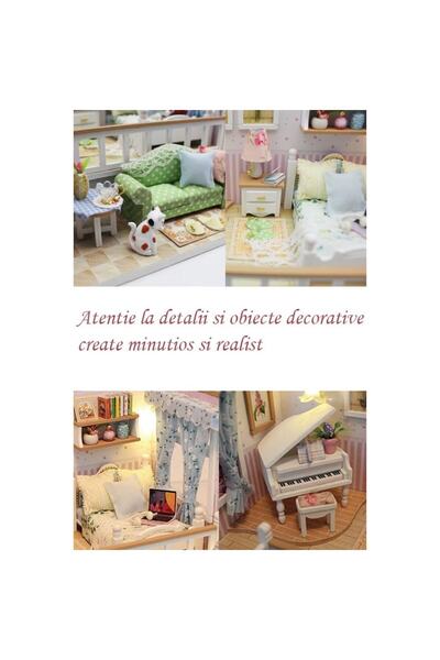 Doty DIY Piano House, miniature model, 1:24 scale, with LEDs and accessories