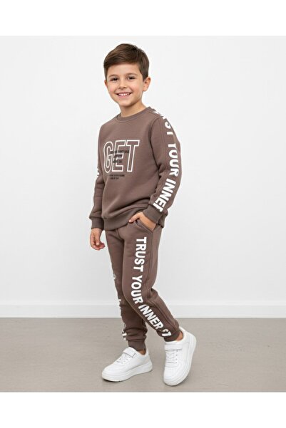Egelite Boys' Winter 3-Layered Sharded Printed Crew-Neck Tracksuit Set Sweatshirt and Pants