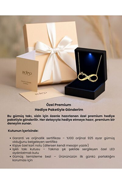 İNDİGO TAKI İki İsimli Tarihli Sonsuzluk Premium Hediye Kutulu Gümüş Kolye