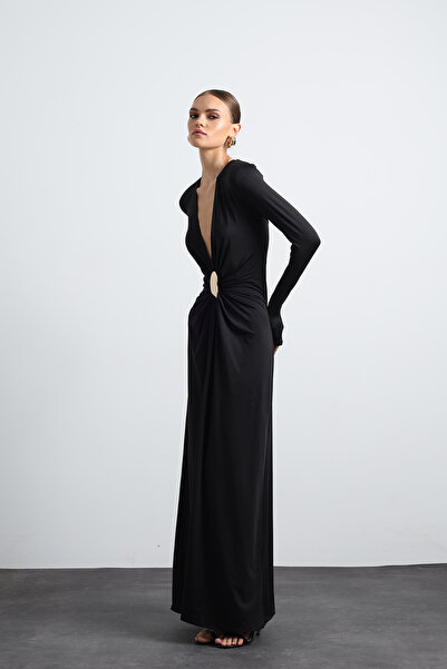 Mozto Sayora Long Sleeve Black Evening Dress with Accessories