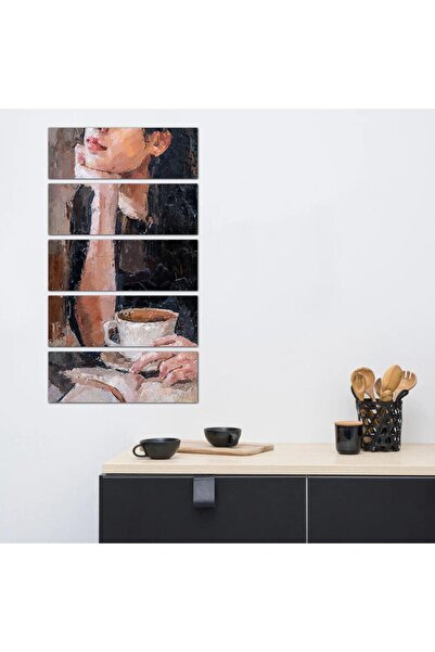 Generic Coffee Corner Wall Plaque - Woman Drinking Coffee - 24171 - Divided into five equal pieces