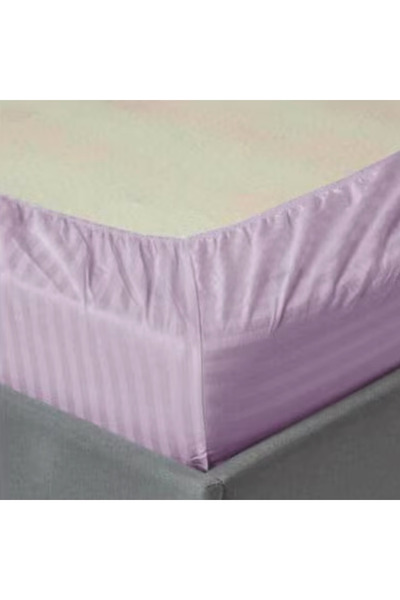 Kotonia Home Elastic bed cover, 100% cotton, Damask Satin, stripe size 1 cm, Lilac, 100x200+20 cm