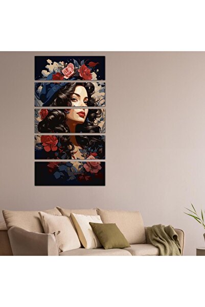 Generic لوحه جداريه مودرن رسمة إمرأه - 24111 - مقسمه خمسة قطع متساويه