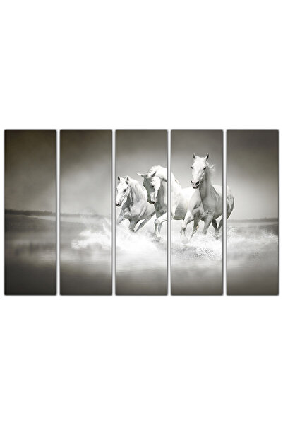 Generic Wall panel - White horses running on water - 926 - divided into five equal pieces