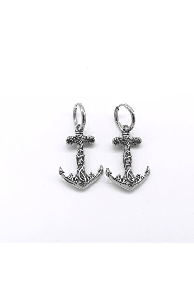 Viking Sailor Anchor Dangle Ring Unisex 316L Stainless & Tarnish-Free Steel Earrings Pair