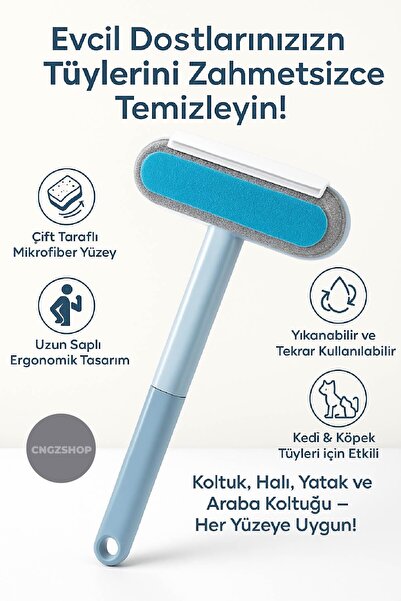 CNGZSHOP Uzun Saplı Evcil Hayvan Tüy Temizleme Fırçası | Çift Taraflı Mikrofi...