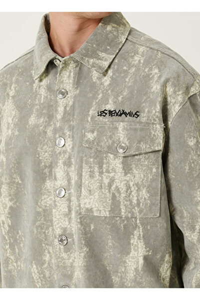 LES BENJAMINS Gray Ethnic Patterned Denim Jacket