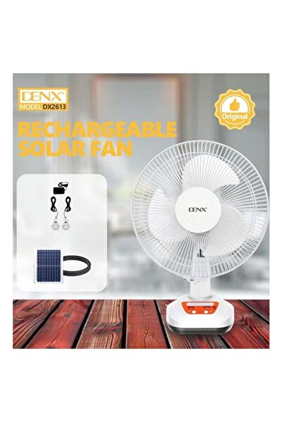 Denx 3-blade solar-powered electric table fan with 2 speeds, 12-inch electric desk fan DX2613