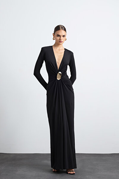 Mozto Sayora Long Sleeve Black Evening Dress with Accessories