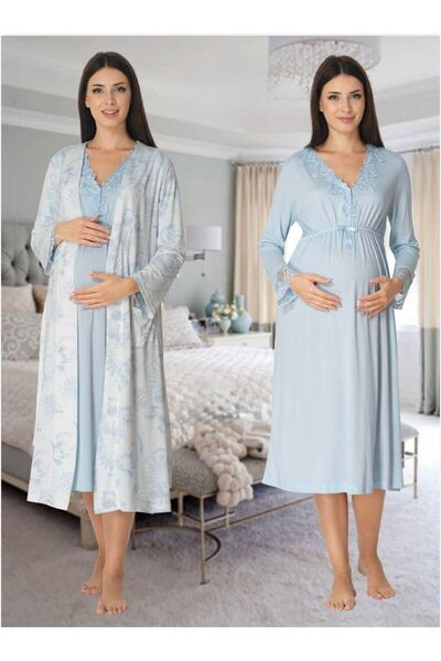 Lohusa Homewear Set de 2 cămăși de noapte pentru maternitate, cu mânecă lungă...