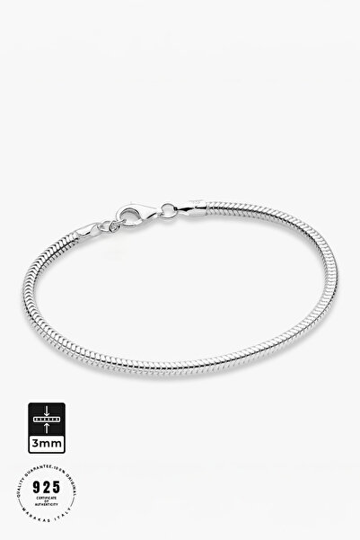 Marakas Italy 3mm Yuvarlak Yılan 925 Ayar Gümüş Zincir Bileklik