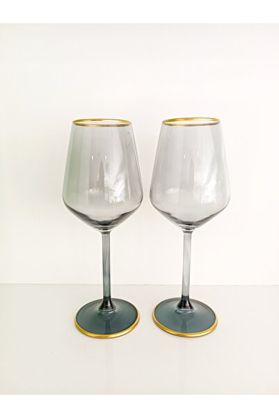 ADAMODART Gold Yaldızlı Füme Şarap Kadehi 2'li Set