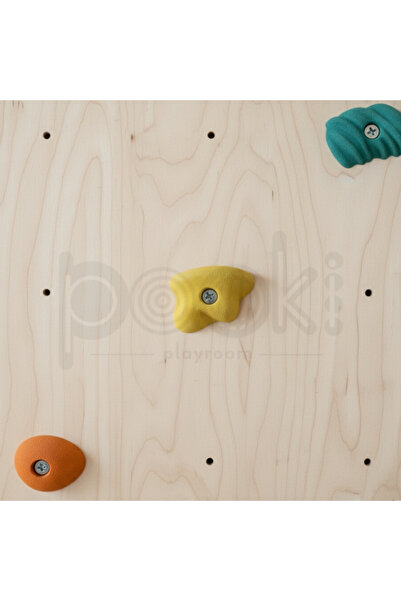 Pooki playroom Ahşap Tırmanma Duvarı, 6 ahşap blok ve 18 adet tırmanma taşı, (120x180 cm),