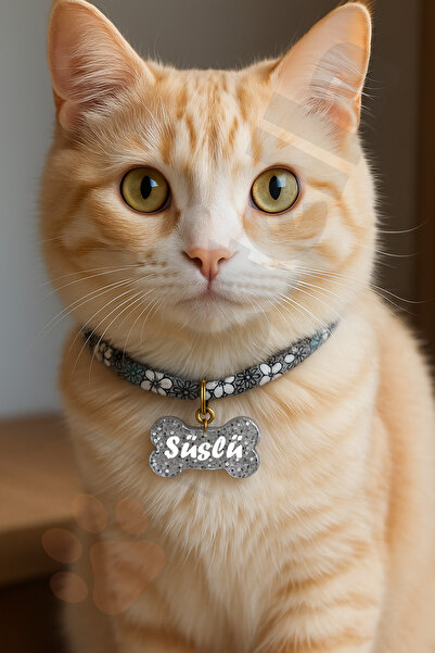 Petella İsimli Kedi Kolyesi Çiçek Desenli Ayarlanabilir Kedi Tasması