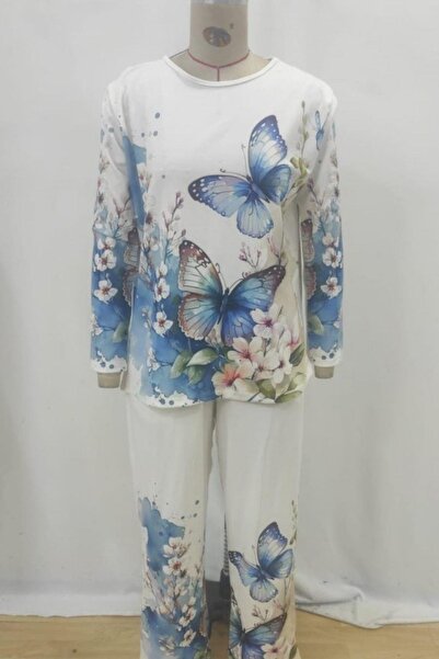 Mossta Set dublu din tricou cu model fluture - alb