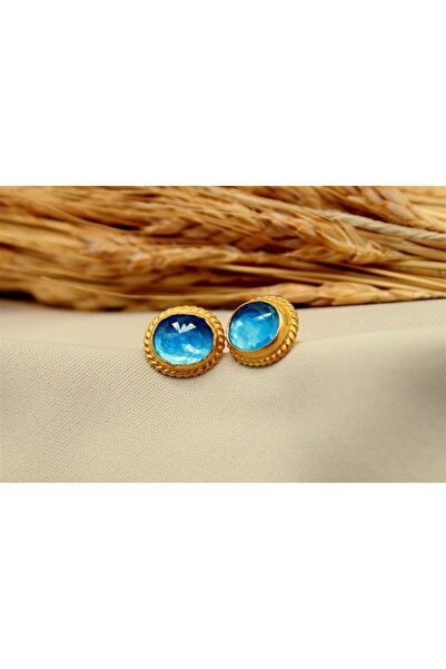 alpsilverart El İşi Mavi Topaz Taşlı 925 Ayar Gümüş Küpe | Otantik Kadın Takı