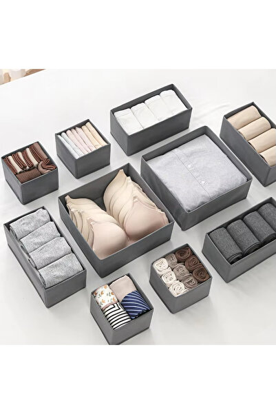 Textia Home 8'li Çekmece Dolap Içi Düzenleyici Kutu Raf Set Bebek Eşyası Çocuk Odası Banyo Organizer/GRİ