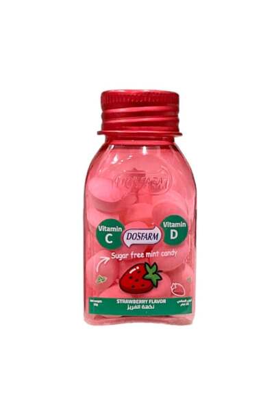 DOSFARM دوزفارم حلوى 22 جرام مع فيتامين بنكهة الفراولة خالية من السكر