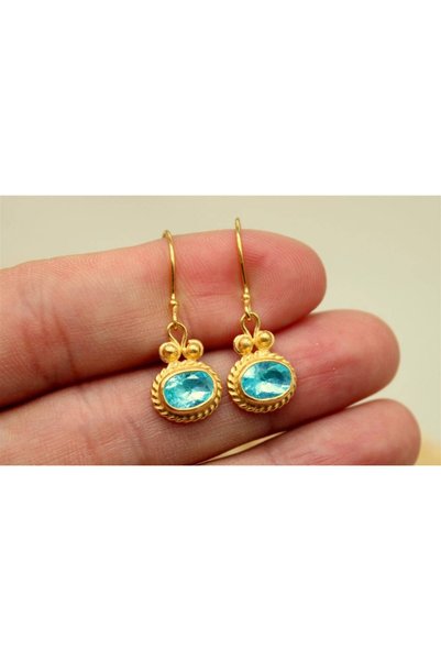 alpsilverart El İşi Mavi Topaz Taşlı 925 Ayar Gümüş Küpe | Otantik Kadın Takı