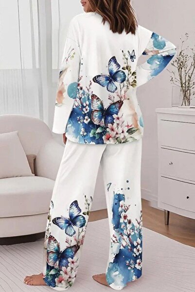 Mossta Set dublu din tricou cu model fluture - alb