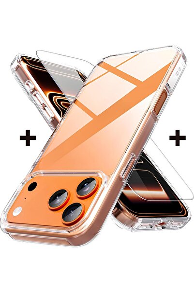 Nezih Case Apple iPhone 17 Pro Uyumlu Yumuşak Şeffaf Kılıf + Tam Kaplayan Ekr...