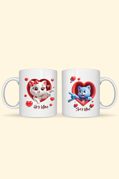 giftkonsept Cute Cat Couple Mug Set with the Inscription'He's Mine & She's Mine' as a Gift for Lovers