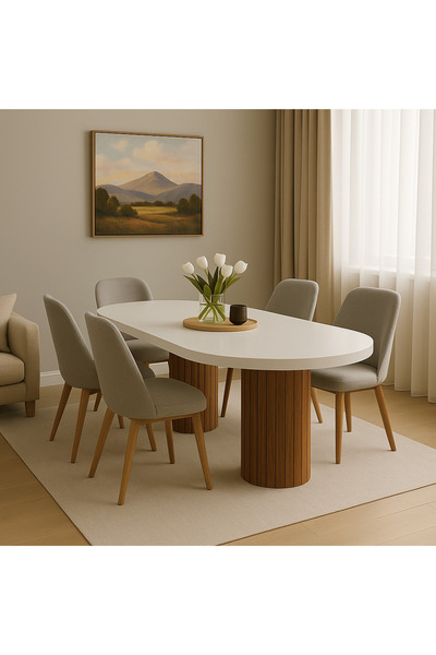 Arvessohome Ada 180x90x75cm (36MM KALIN KENARLI) Oval Yemek Masası (SANDALYE ...