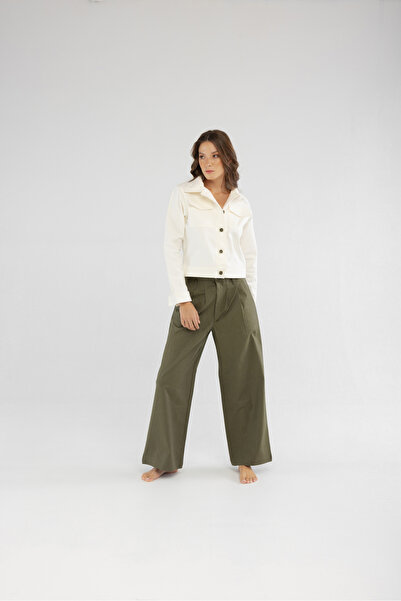 Voguso Slim Fit Krem Kadın Pamuk Kot Ceket