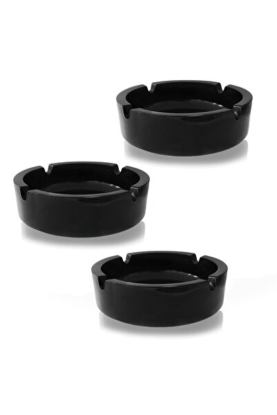 SELENA Set of 3 round black glass ashtrays