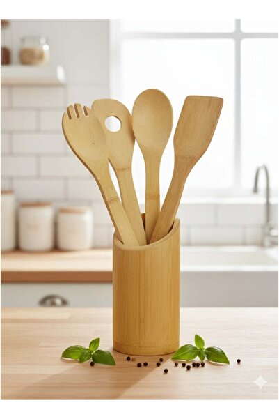 British Chef 5 Piece Bamboo Cutlery Set for Home, Travel, Picnics, or Office Use