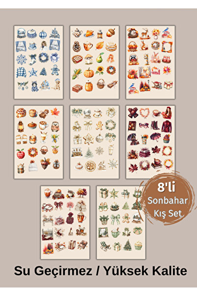 VORACRAFT 8'li Sonbahar Kış Mevsimi Set Sticker Set Ajanda Bullet Journal Set...