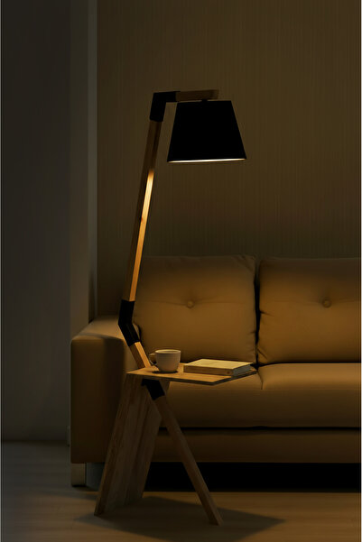 Lambazade Ahşap Renk Sehpalı Helma Modern Lambader Siyah Başlık