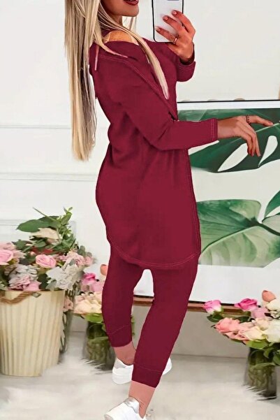 Mossta Printed Blouse Jacket Pants 3-Piece Set - Burgundy