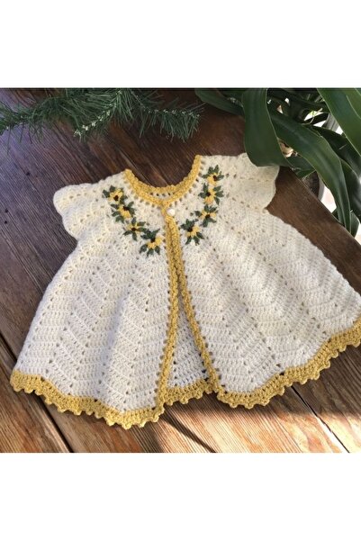 Home Rokoko nakışlı , El örgüsü Kız bebek yeleği . 0-1 yaş Bebek Hediyelik