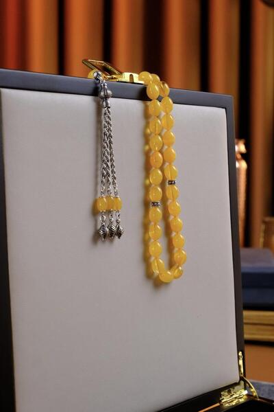 dergah tesbih Elegant Design Silver Tassel Fire-I Crimped Amber Prayer Beads