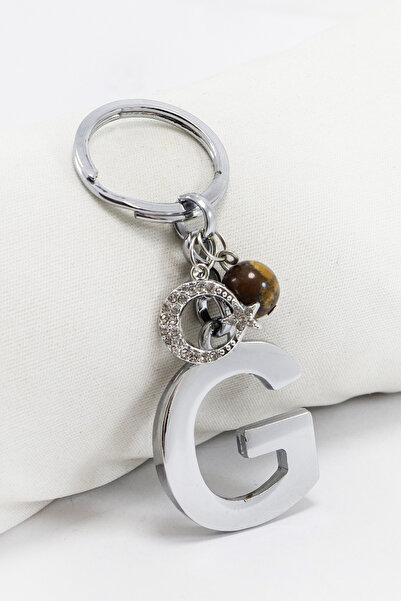biuti Breloc cu litera G din metal de culoare argintie, cu piatră strălucitoa...