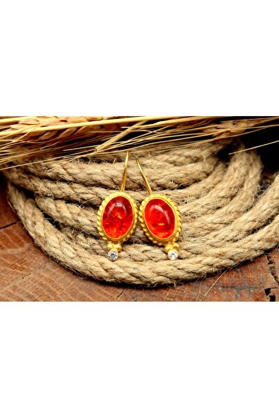 alpsilverart El İşi Doğal Kehribar Taşlı 925 Ayar Gümüş Küpe | Otantik Kadın Takı