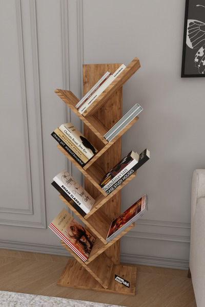Mirobi Dria Ağaç Kitaplık Dekoratif Kitaplık Raf Düzenleyici Kitap Rafı Çam