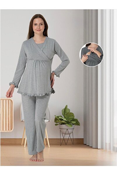 Lohusa Homewear Ženska siva specijalna dizajnerska Pamuk Pamučni džersej trud...